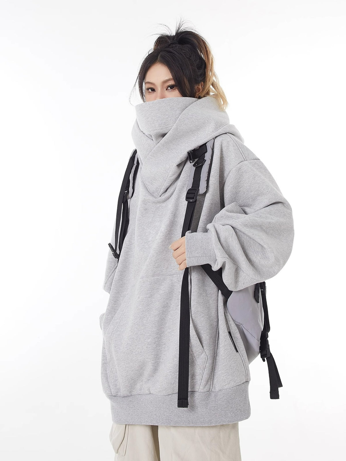 Women's High Collar Fleece Lined Hoodie