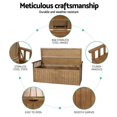 Gardeon Outdoor Storage Bench Box 129cm Wooden Garden Toy Chest Sheds