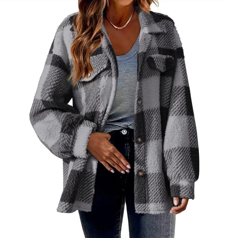 Women's Plush Open Button Lapel Thermal Coat