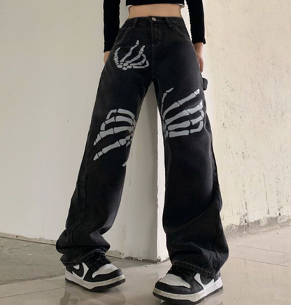 Men's Black Star Printed Baggy Jeans