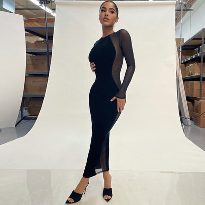 Autumn See-through Mesh Long Sleeve Dress