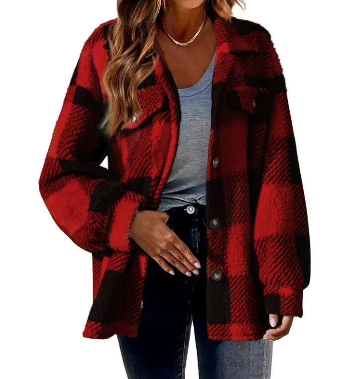 Women's Plush Open Button Lapel Thermal Coat