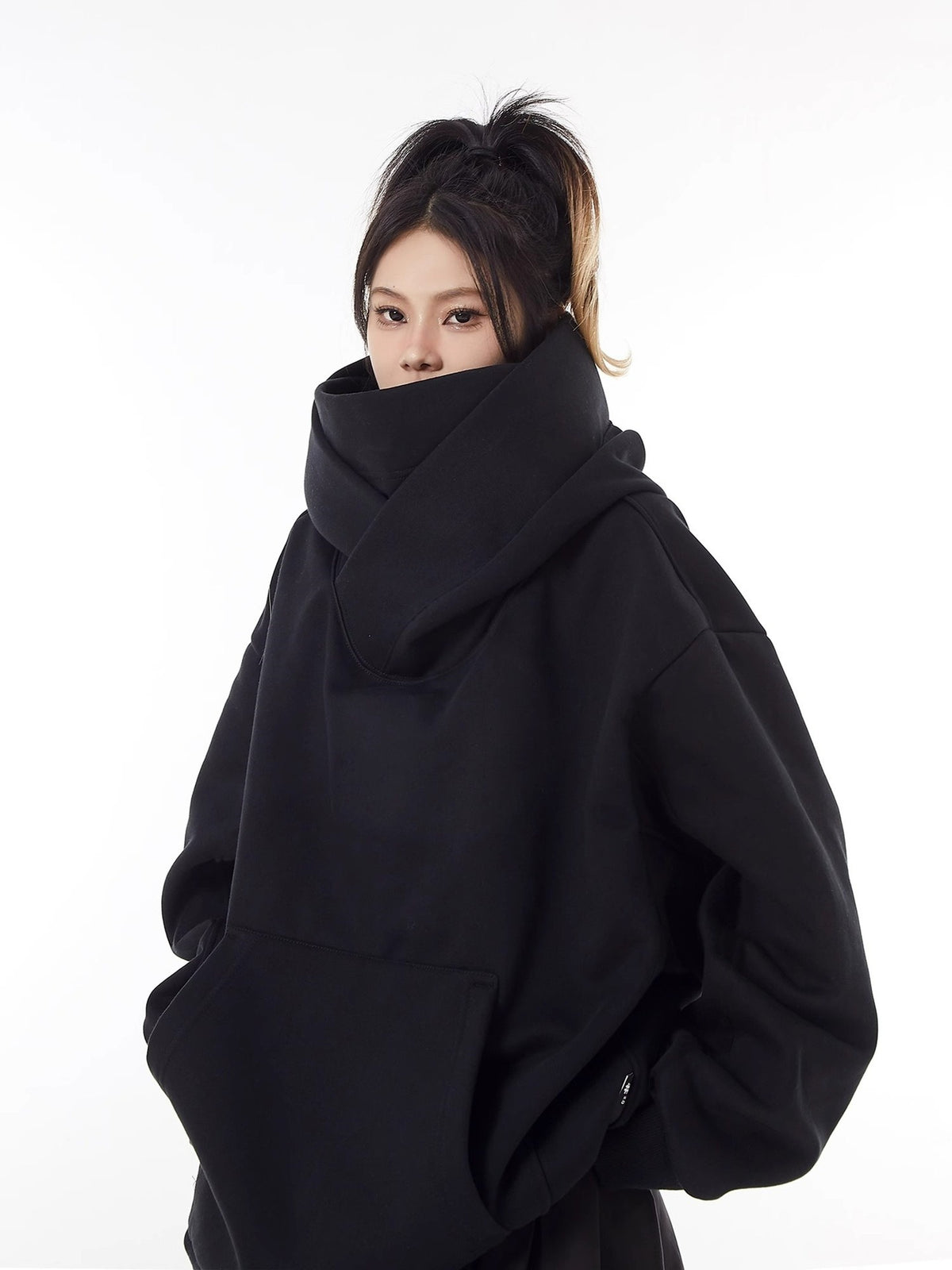 Women's High Collar Fleece Lined Hoodie