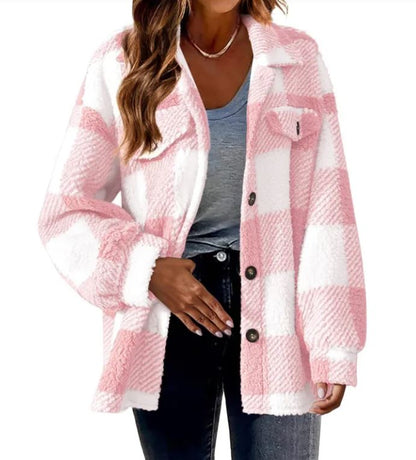 Women's Plush Open Button Lapel Thermal Coat