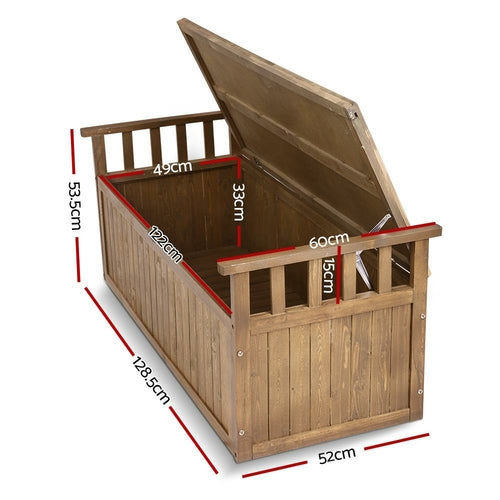 Gardeon Outdoor Storage Bench Box 129cm Wooden Garden Toy Chest Sheds