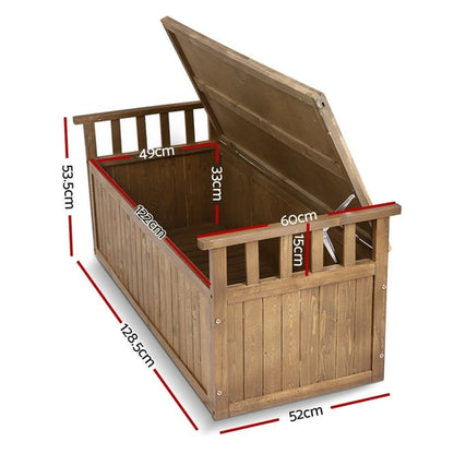 Gardeon Outdoor Storage Bench Box 129cm Wooden Garden Toy Chest Sheds