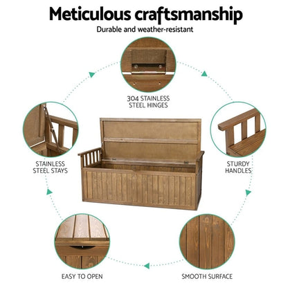 Gardeon Outdoor Storage Bench Box 129cm Wooden Garden Toy Chest Sheds