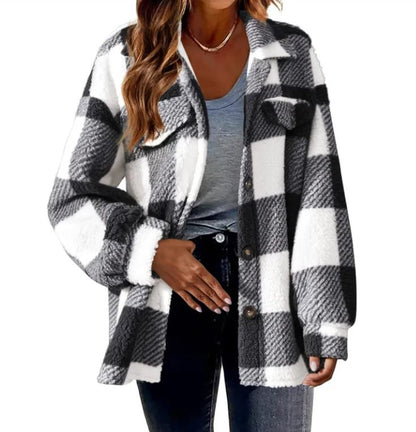 Women's Plush Open Button Lapel Thermal Coat