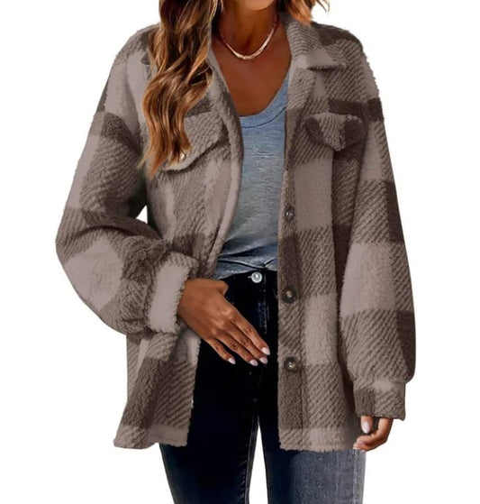 Women's Plush Open Button Lapel Thermal Coat
